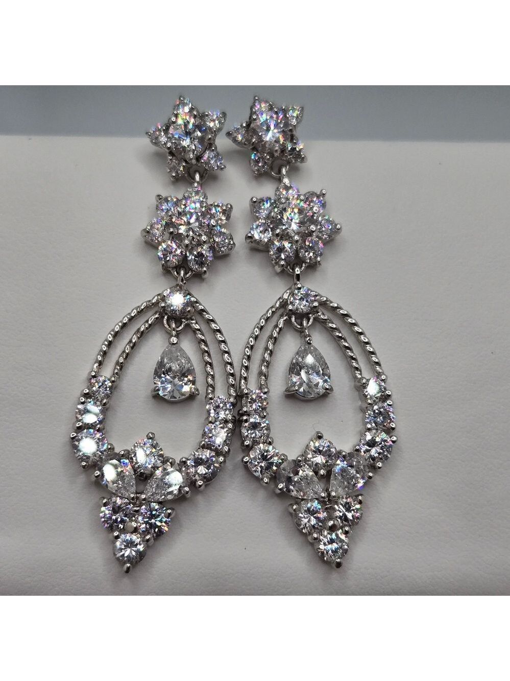 Bridal Crystal Rhinestone Chandelier Earrings Wedding Silver Tone 2.25''